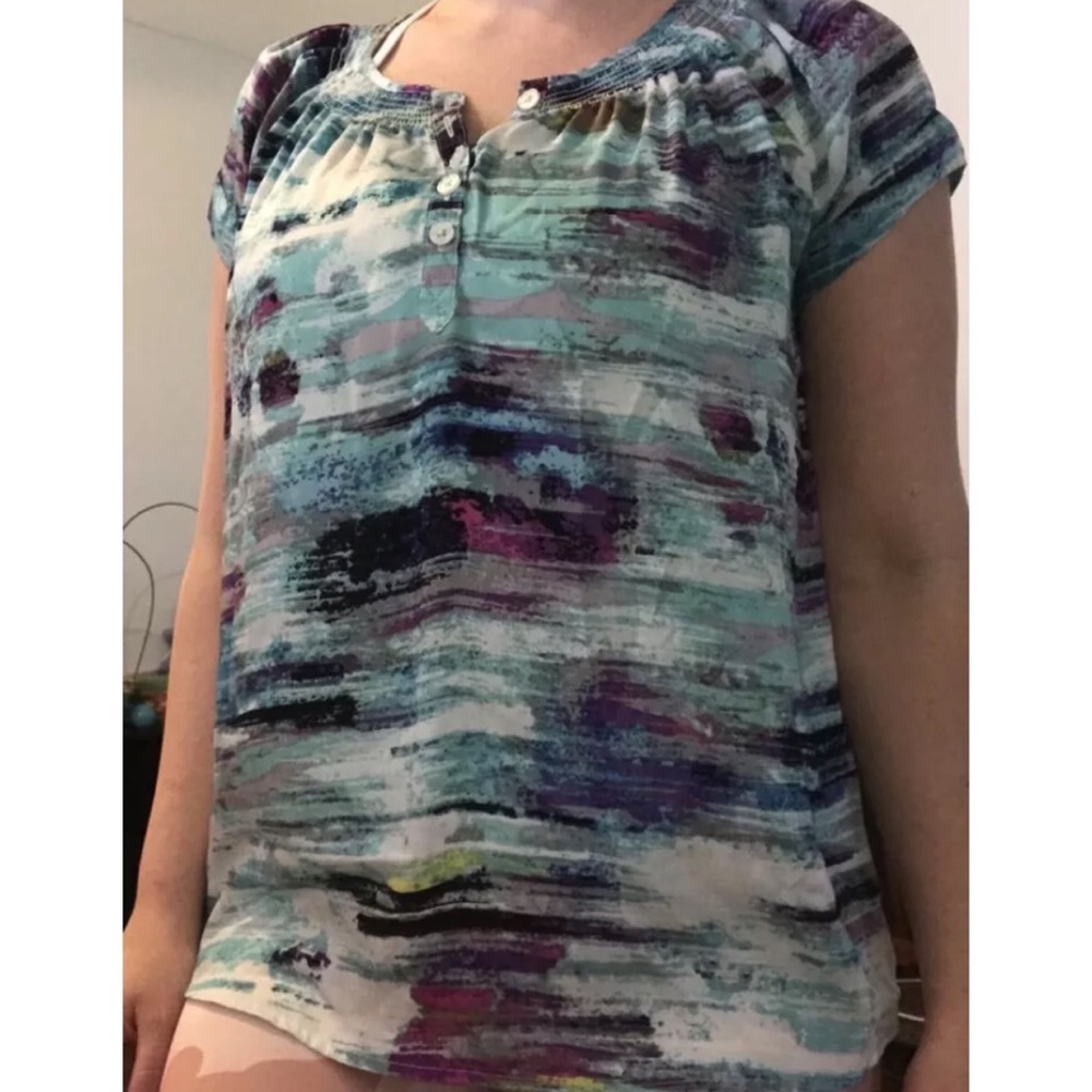Daisy Fuentes Petite Small Watercoloe Blouse PS
